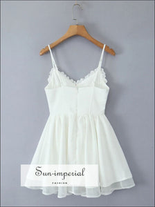 Women A-line White Embroidery Corset Style Mini Dress with Red Bow Detail A-Line style With Sun-Imperial United States