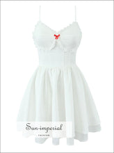 Women A-line White Embroidery Corset Style Mini Dress with Red Bow Detail A-Line style With Sun-Imperial United States