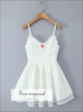 Women A-line White Embroidery Corset Style Mini Dress with Red Bow Detail A-Line style With Sun-Imperial United States