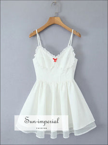 Women A-line White Embroidery Corset Style Mini Dress with Red Bow Detail A-Line style With Sun-Imperial United States