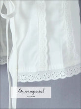 Women’s White Embroidery Short Puff Sleeve Top with Open Front Bow Detail embroidery With Sun-Imperial United States