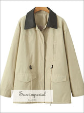 Women’s Light Khaki Faux Leather Safari Coat with Zipper Detail Sun-Imperial United States