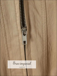 Women’s Khaki Faux Leather Safari Coat with Zipper Detail With Sun-Imperial United States