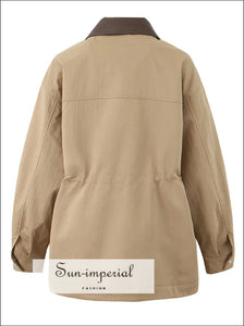 Women’s Khaki Faux Leather Safari Coat with Zipper Detail With Sun-Imperial United States