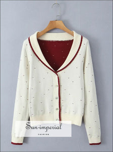 Women’s Long Sleeve Creamy-white Buttoned Through Knitted Cardigan Sweater Sun-Imperial United States