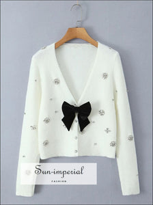 Women’s White Cardigan with Diamond Buttons Detail With Sun-Imperial United States