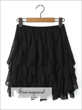Apricot Lace Ruffle Chiffon Skirt with Elastic Waist apricot skirt, asymmetrical black chiffon casual summer skirt women Sun-Imperial