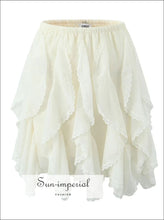 Apricot Lace Ruffle Chiffon Skirt with Elastic Waist apricot skirt, asymmetrical black chiffon casual summer skirt women Sun-Imperial