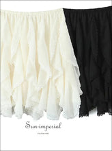 Apricot Lace Ruffle Chiffon Skirt with Elastic Waist apricot skirt, asymmetrical black chiffon casual summer skirt women Sun-Imperial