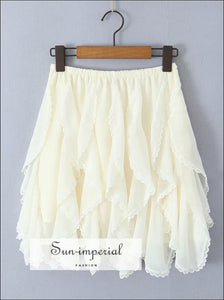 Women’s Knee Length Ruffles Lace Asymmetrical Chiffon Skirt Sun-Imperial United States