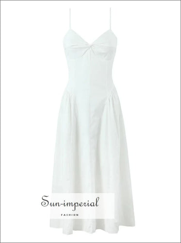 Women’s White Deep v Bustier A-line Midi Dress V A-Line Sun-Imperial United States