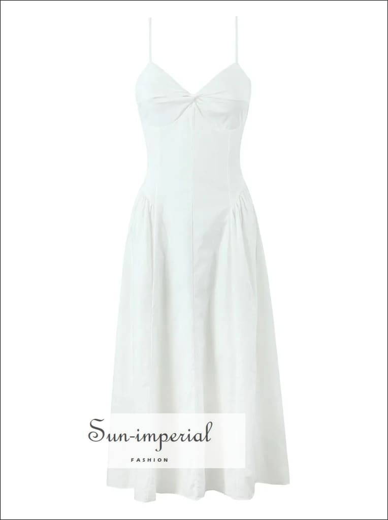 Sun-Imperial - Women's White Deep V Bustier A-Line Midi Dress White / S Sun-Imperial - Women's White Deep V Bustier A-Line Midi Dress White / S