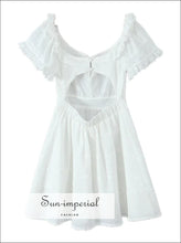 Women’s White Embroidery o Neck Puff Sleeve Short Dress Backless Mini Sun-Imperial United States