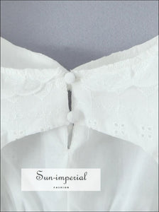 Women’s White Embroidery o Neck Puff Sleeve Short Dress Backless Mini Sun-Imperial United States