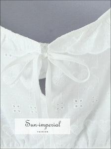 Women’s White Embroidery o Neck Puff Sleeve Short Dress Backless Mini Sun-Imperial United States