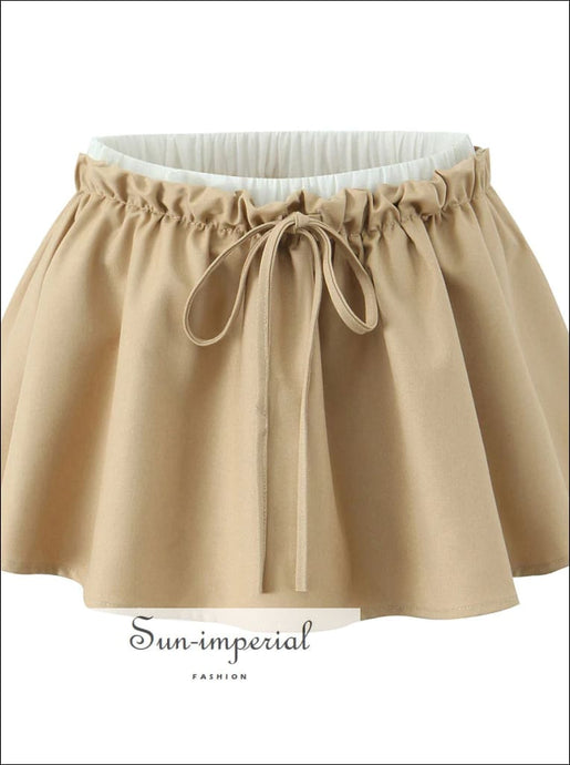 Women’s Block Color Elastic High Waist Pleated Mini Skirt color Sun-Imperial United States