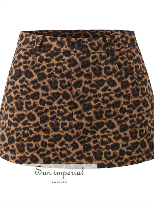 Women’s High Waist Leopard A-line Mini Skirt with Short Lining Sun-Imperial United States