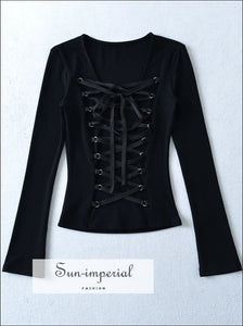 Women’s Long Sleeve Tee with Back Cross Lace Up Detail Sun-Imperial United States