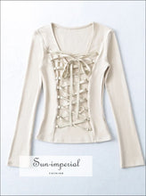 Women’s Long Sleeve Tee with Back Cross Lace Up Detail Sun-Imperial United States