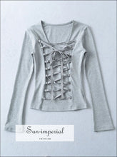 Women’s Long Sleeve Tee with Back Cross Lace Up Detail Sun-Imperial United States