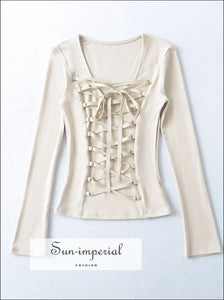 Women’s Long Sleeve Tee with Back Cross Lace Up Detail Sun-Imperial United States