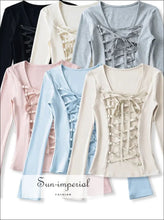 Women’s Long Sleeve Tee with Back Cross Lace Up Detail Sun-Imperial United States