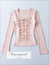 Women’s Long Sleeve Tee with Back Cross Lace Up Detail Sun-Imperial United States