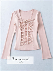 Women’s Long Sleeve Tee with Back Cross Lace Up Detail Sun-Imperial United States