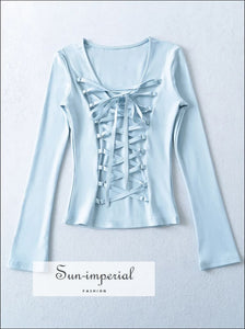 Women’s Long Sleeve Tee with Back Cross Lace Up Detail Sun-Imperial United States