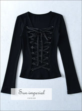 Women’s Long Sleeve Tee with Back Cross Lace Up Detail Sun-Imperial United States