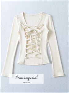 Women’s Long Sleeve Tee with Back Cross Lace Up Detail Sun-Imperial United States