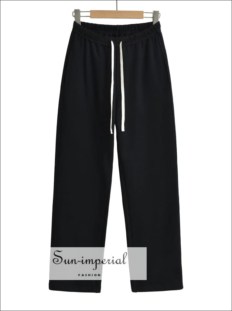 Women’s Color Block Drawstring Waist Straight Sweats Pants Sun-Imperial United States