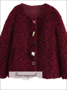 Women’s Winter o Neck Shaggy Lamb Sheep Faux Fur Coat O neck Sun-Imperial United States