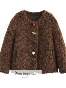 Women’s Winter o Neck Shaggy Lamb Sheep Faux Fur Coat O neck Sun-Imperial United States