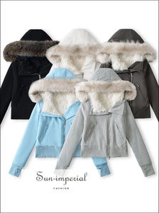 Women’s Zippered Shaggy Cropped Hooded Sweatshirt with Inner Faux Fur Fleece With Sun-Imperial United States