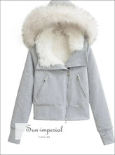 Women’s Zippered Shaggy Cropped Hooded Sweatshirt with Inner Faux Fur Fleece With Sun-Imperial United States