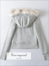 Women’s Zippered Shaggy Cropped Hooded Sweatshirt with Inner Faux Fur Fleece With Sun-Imperial United States