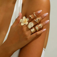 8-Piece Gold-Plated Flower & Shell Statement Ring Set - product photo 1