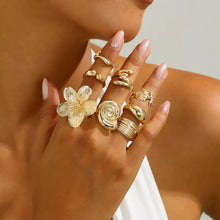 8-Piece Gold-Plated Flower & Shell Statement Ring Set - product photo 3