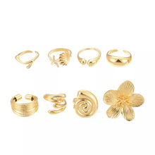 8-Piece Gold-Plated Flower & Shell Statement Ring Set - product photo 5