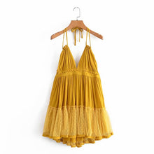 Sun-imperial Black Boho Vintage Polka Dot Mini Dress Women Summer Halter V Neck Backless Vintage Beach Dress