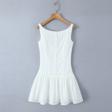 Women's White Embroidery Mini Tank Dress With Buttons Detail