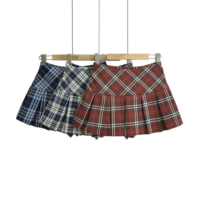 Women Black And White High Waist A-line Plaid Pleated Mini Skirt Checkered Tennis Skirt