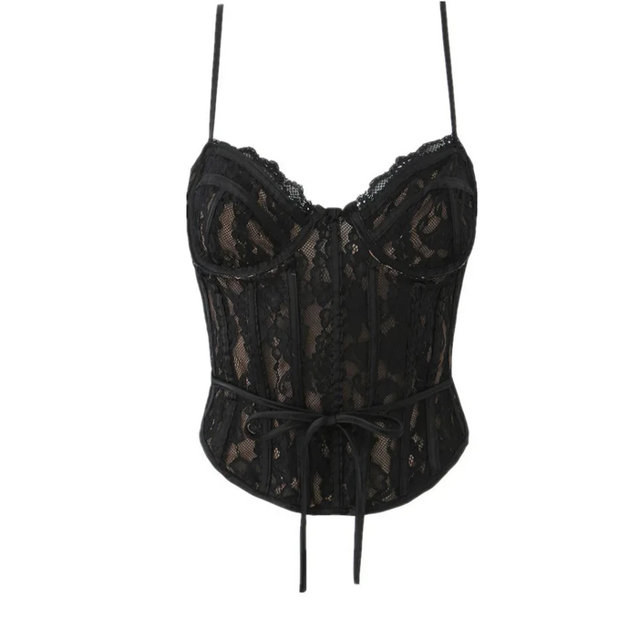 Women's Black Lace Corset Style Crop Top