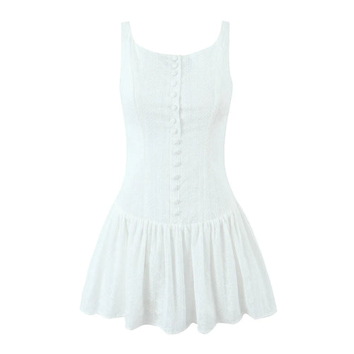 Women's White Embroidery Mini Tank Dress With Buttons Detail