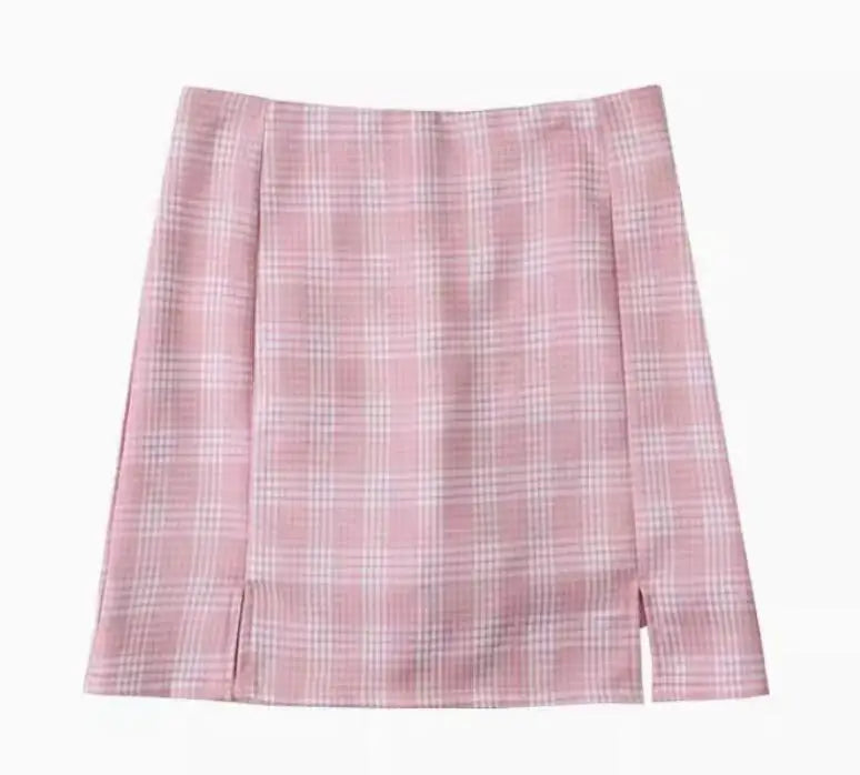 Sun-imperial High Rise Checked Mini Skirt with Split Hem High Street Fashion