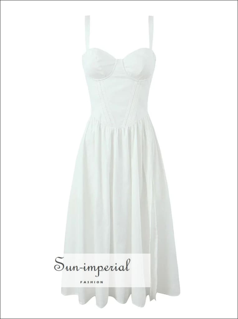 A-line White Midi Dress With Criss Cross Tie Back A-Line Sun-Imperial United States
