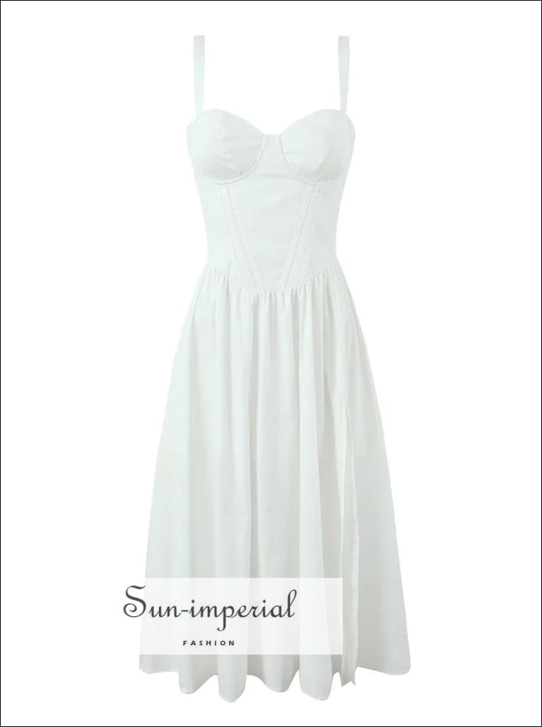 Sun-Imperial - A-Line White Midi Dress with Criss Cross Tie Back Black / L(08/10)