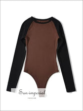 Women’s Round Collar Contrast Color Long Sleeve Bodysuit Sun-Imperial United States