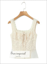 Apricot Lace Corset-style Crop Top with Bow Detail apricot crop top, boutique bow detail button front embroidered top Sun-Imperial United